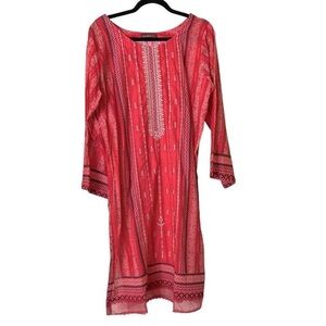 Bin Saeed Coral Light Cotton Metallic Embroidered Salwar Kameez Lawn Dress L